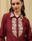 Embroidered Art Silk Co-Ord Set with Lace Accents