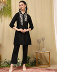 Embroidered Crepe Shirt-Style Tunic Co-ord Set with Palazzo