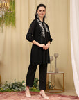 Embroidered Crepe Shirt-Style Tunic Co-ord Set with Palazzo