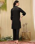 Embroidered Crepe Shirt-Style Tunic Co-ord Set with Palazzo