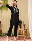 Embroidered Crepe Shirt-Style Tunic Co-ord Set with Palazzo