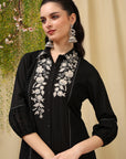 Embroidered Crepe Shirt-Style Tunic Co-ord Set with Palazzo