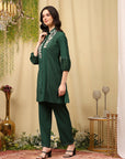 Embroidered Crepe Shirt-Style Tunic Co-ord Set with Palazzo