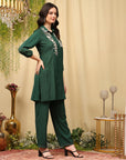 Embroidered Crepe Shirt-Style Tunic Co-ord Set with Palazzo