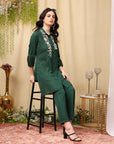 Embroidered Crepe Shirt-Style Tunic Co-ord Set with Palazzo