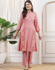 Ethnic Printed Cotton Blend Kurta Set with Mandarin Collar & Palazzo