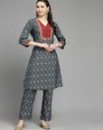 Ethnic Motif Printed Viscose Rayon A-Line Kurta Set