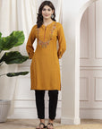 Solid Straight Viscose Rayon Kurta with Embroidery