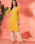 Bandhani Printed Calf Length Rayon Kurta for Women