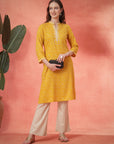Bandhani Printed Calf Length Rayon Kurta for Women