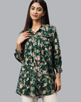 Floral Printed Straight Modal Chanderi Button-Down Shirt