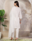 Solid A-Line Rayon Kurta Set with Embroidery & Chiffon Dupatta