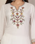 Solid A-Line Rayon Kurta Set with Embroidery & Chiffon Dupatta