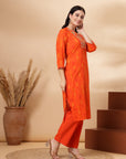 Abstract Printed Straight Cotton Cambric Kurta with Ethnic Embroidery and Palazzo Set