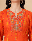 Abstract Printed Straight Cotton Cambric Kurta with Ethnic Embroidery and Palazzo Set