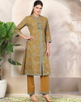 Ethnic Printed Straight Cotton Cambric Kurta Set with Tassel Detail