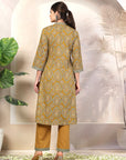 Ethnic Printed Straight Cotton Cambric Kurta Set with Tassel Detail