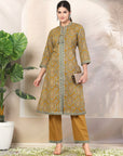 Ethnic Printed Straight Cotton Cambric Kurta Set with Tassel Detail