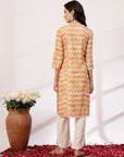 Zig-Zag Printed A-Line Poly Slub Kurta with Lace Detail and Elasticated Palazzo Set
