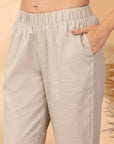 Solid Cotton Linen Straight Kurta Set with Print Patch & Lace-Sequin Detailing