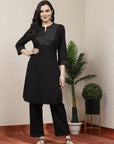Solid A-Line Cotton Kurta & Palazzo Set