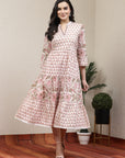 Floral Printed Flared Cotton Midi Dress