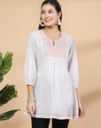 Solid Cotton Dobby Top with Slit Neck & Elasticated Cuff Sleeves