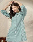 Ethnic Printed Straight Cotton Cambric Kurti with Print Patch