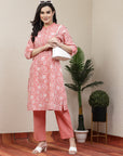 Floral Printed Straight Cotton Blend Kurta Set