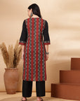 Abstract Printed Straight Cotton Cambric Kurta with Ethnic Embroidery and Palazzo Set