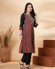Abstract Printed Straight Cotton Cambric Kurta with Ethnic Embroidery and Palazzo Set