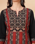 Abstract Printed Straight Cotton Cambric Kurta with Ethnic Embroidery and Palazzo Set