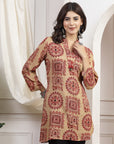 Maroon Viscose Rayon Kurti with Ethnic Motifs & Tassel Detail