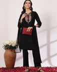 Embroidered Nylon Viscose Slub Kurta Set with Chiffon Dupatta