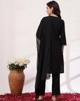 Embroidered Nylon Viscose Slub Kurta Set with Chiffon Dupatta