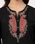 Embroidered Nylon Viscose Slub Kurta Set with Chiffon Dupatta