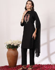 Embroidered Nylon Viscose Slub Kurta Set with Chiffon Dupatta