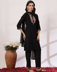 Embroidered Nylon Viscose Slub Kurta Set with Chiffon Dupatta