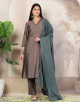 Ethnic Motif Flared Poly Viscose Kurta Set with Sequin Detail & Striped Palazzo