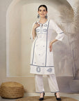 Embroidered A-Line Cotton Linen Kurta Set with Palazzo & Pockets