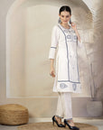 Embroidered A-Line Cotton Linen Kurta Set with Palazzo & Pockets