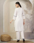 Embroidered A-Line Cotton Linen Kurta Set with Palazzo & Pockets