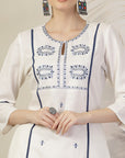 Embroidered A-Line Cotton Linen Kurta Set with Palazzo & Pockets