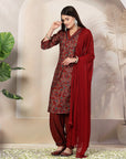 Sequin Embroidered Modal Chanderi Kurta Set with Printed Salwar & Lace Dupatta
