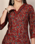 Sequin Embroidered Modal Chanderi Kurta Set with Printed Salwar & Lace Dupatta