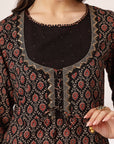 Ethnic Printed A-Line Cambric Kurta with Zari Embroidery and Elasticated Palazzo