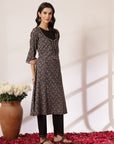 Ethnic Printed A-Line Cambric Kurta with Zari Embroidery and Elasticated Palazzo