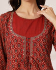 Ethnic Printed A-Line Cambric Kurta with Zari Embroidery and Elasticated Palazzo