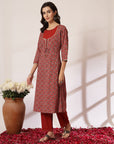 Ethnic Printed A-Line Cambric Kurta with Zari Embroidery and Elasticated Palazzo