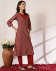 Ethnic Printed A-Line Cambric Kurta with Zari Embroidery and Elasticated Palazzo